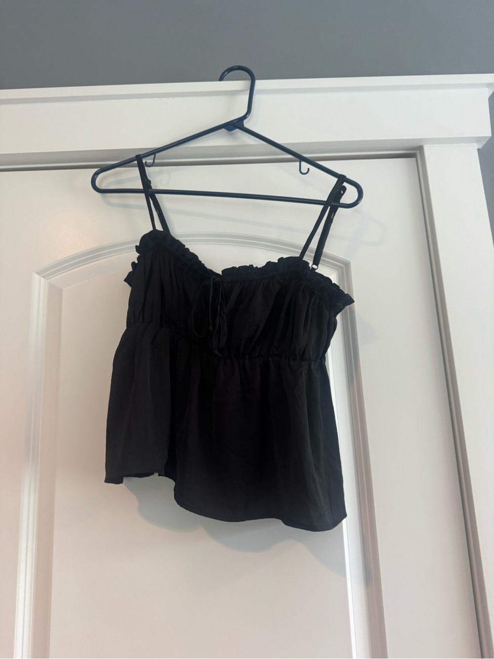 American Eagle Outfitters Black Smocked Ruffle Cami Top